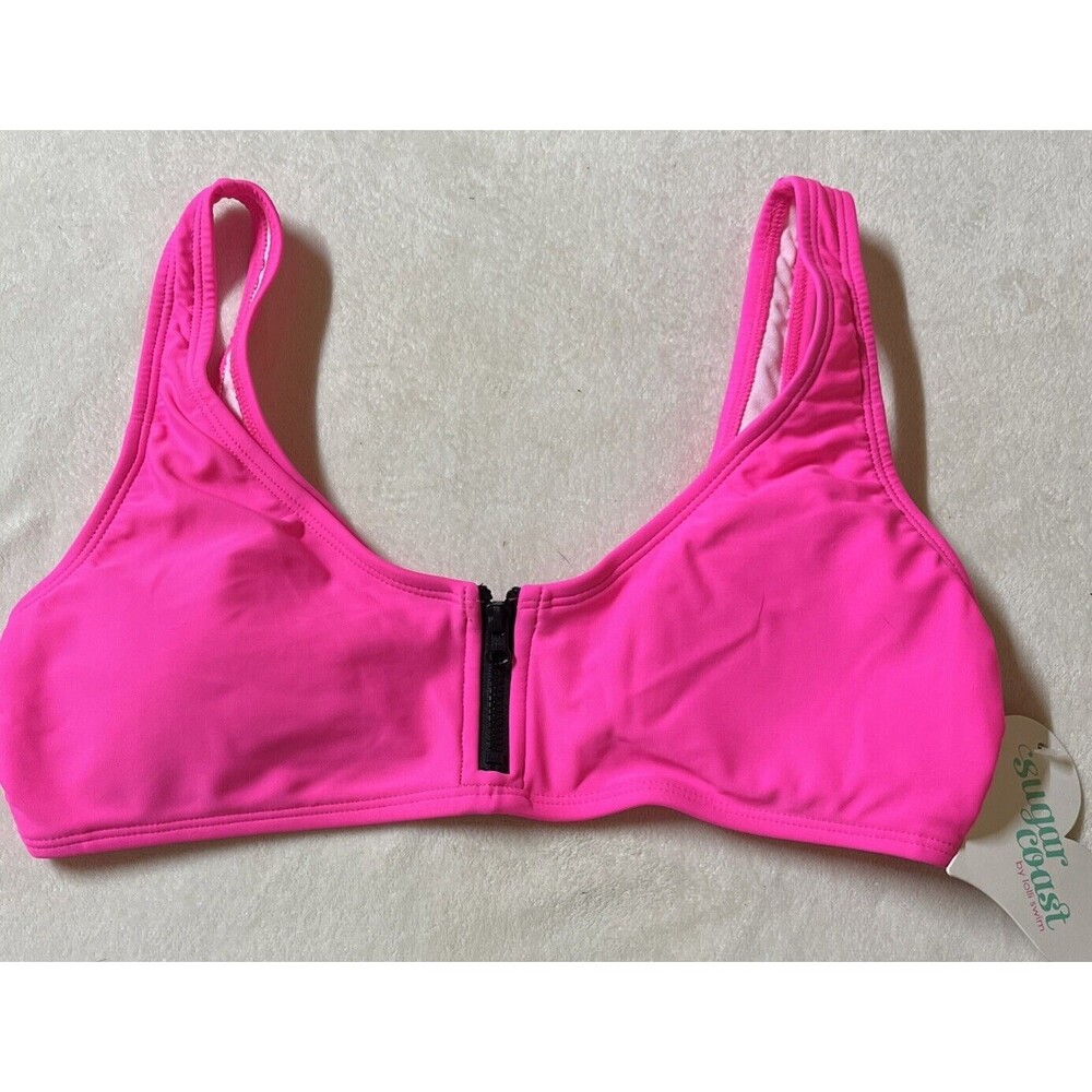 Sugar Beach Bikini Top NWT Women's Size Small Neon Pink Front Zipper